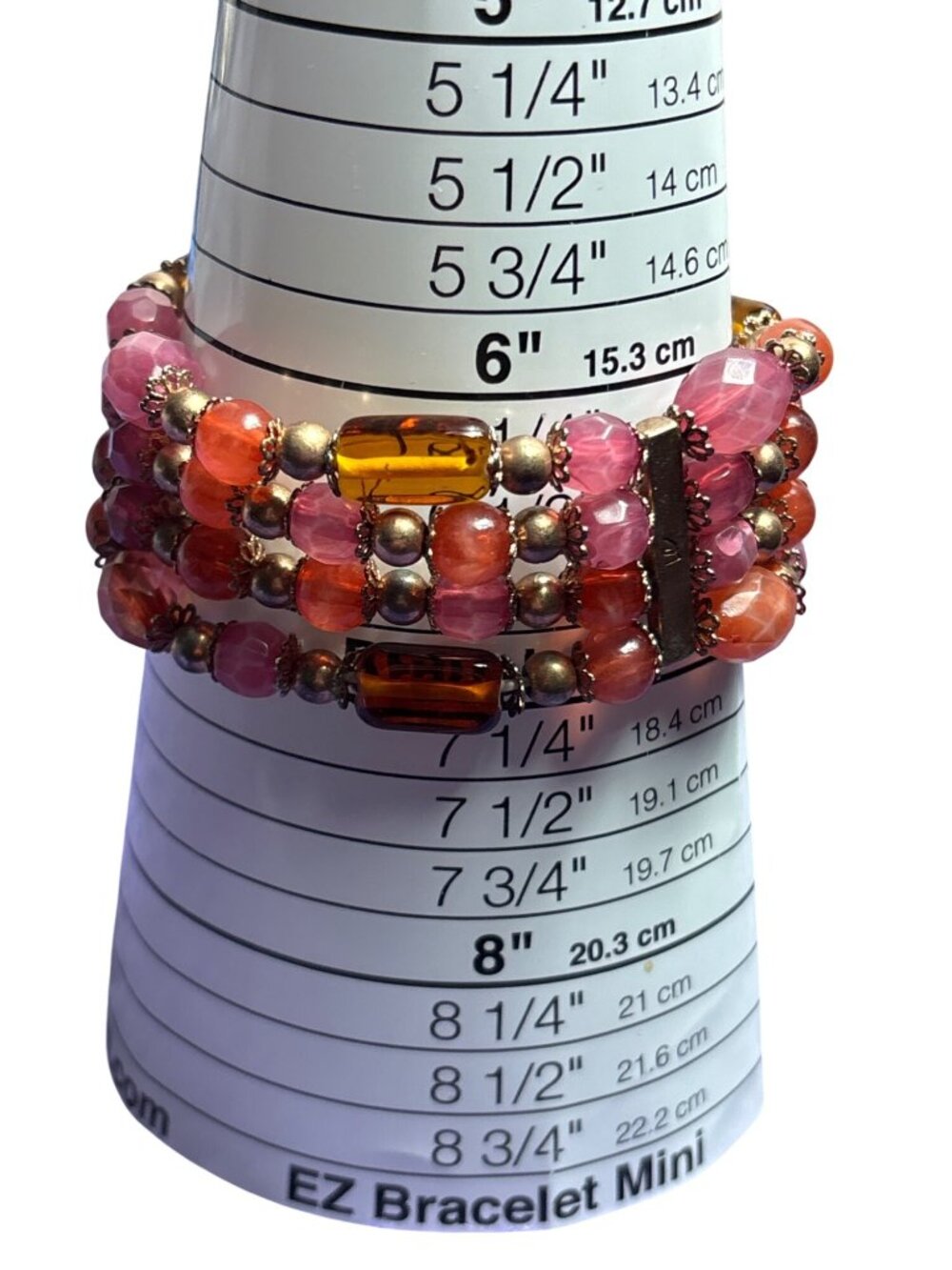 Liz Claiborne Beaded Stretchy Bracelet 7 inches Unstretched Pink Orange Goldtone